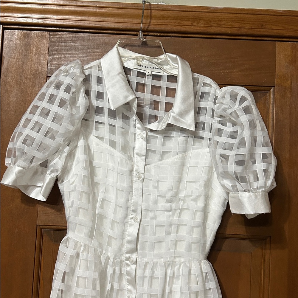 Anthropologie English Factory Organza Short-Sleeve Button-Front Midi Dress - Picture 5 of 7